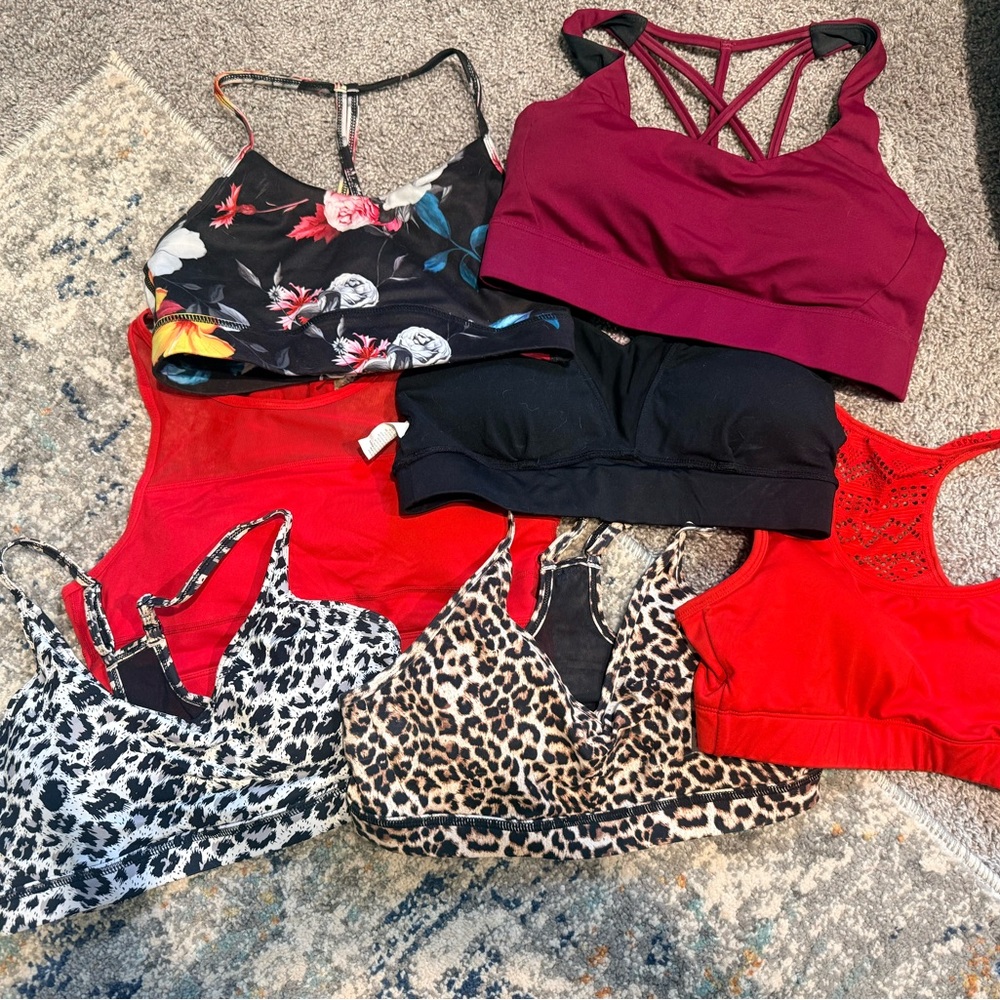 LOT of 7 ZYIA Sports Bras - Floral, Burgundy, Black, Red, Leopard sizes S/M